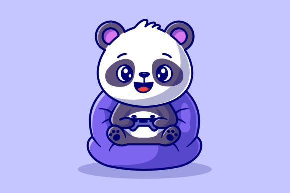 Cute Panda on Playing Game Cartoon Graphics for Illustration Sellers